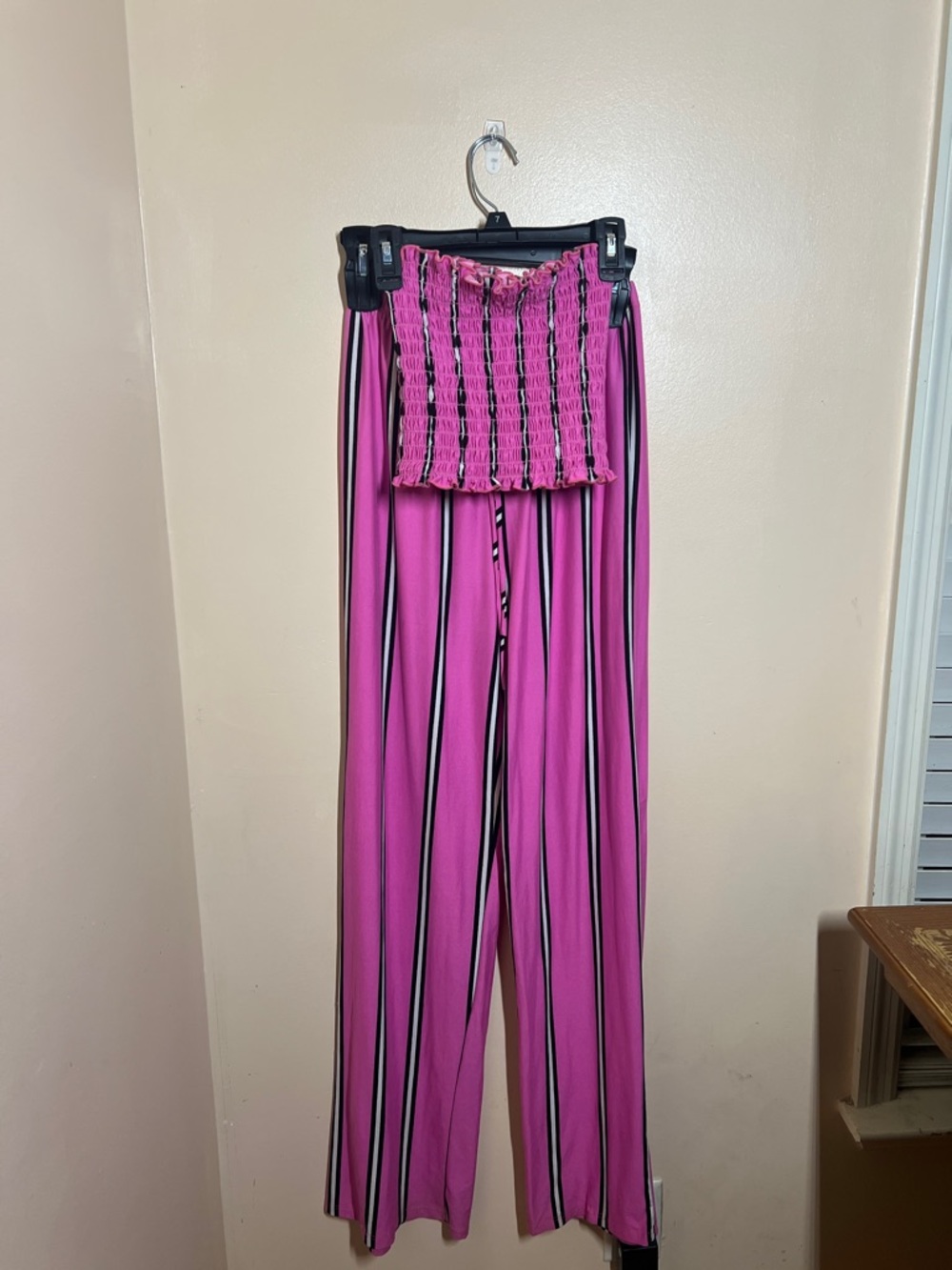 Smocked Waist Wide-Leg and tube top - Pink Stripe two piece set